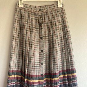 Pleated plaid wool skirt